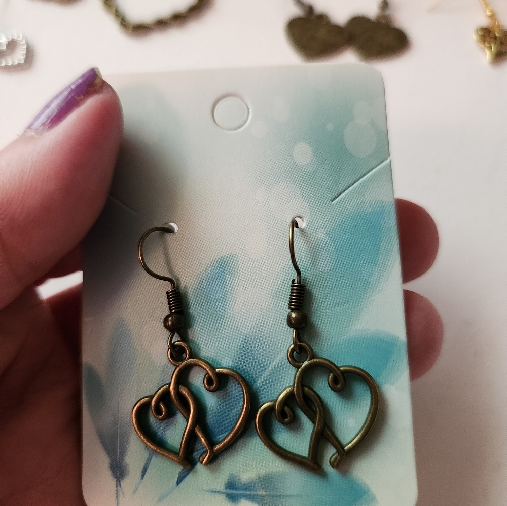 Bronze tone double heart earrings